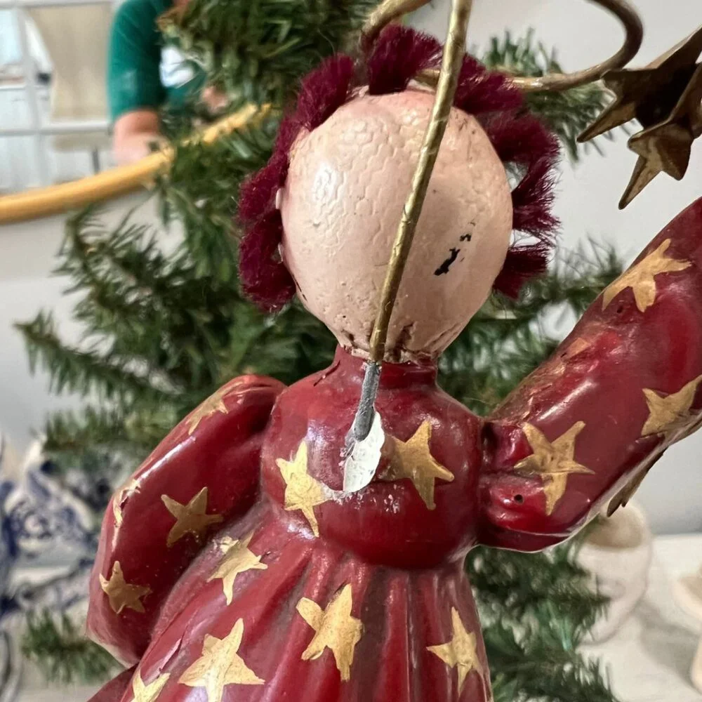 MARY BETH BAXTER RAGGEDY ANN Vintage Primitive Ornament Flying Angel Stars Red